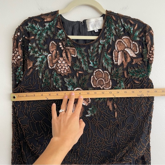 Elegant Vintage beaded bodysuit embellished unique 80s silk floral sequin event - Picture 10 of 16